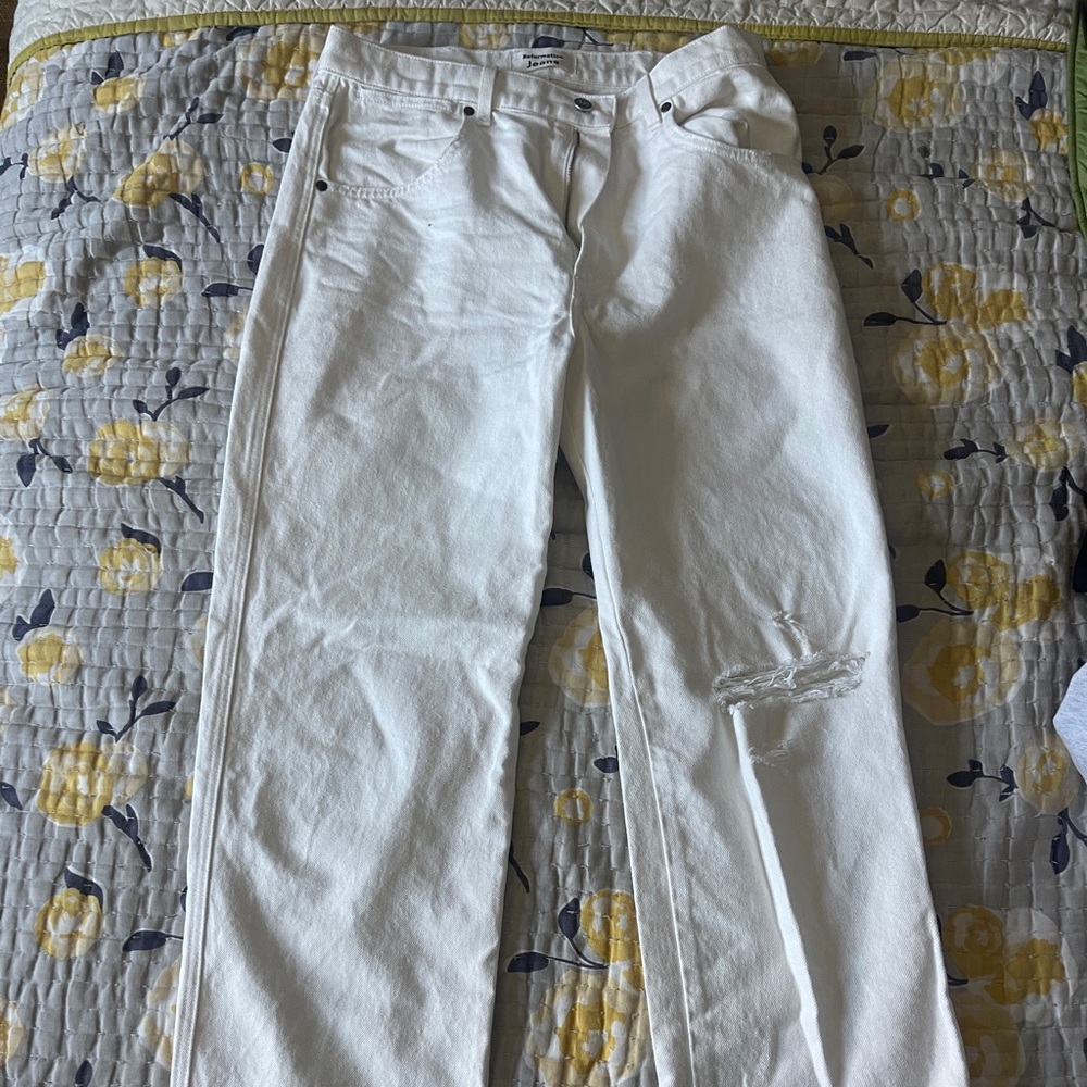 Reformation white distressed pants
